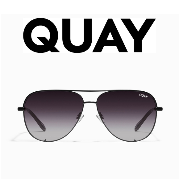 Quay High Key Mini 126 Black/smoked lenses  Aviator Sunglasses Polarized - Picture 1 of 9